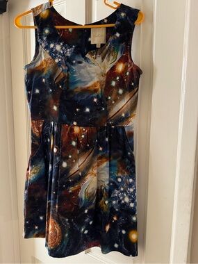 Modcloth Galaxy Print Sleeveless Dress - Navy Multi